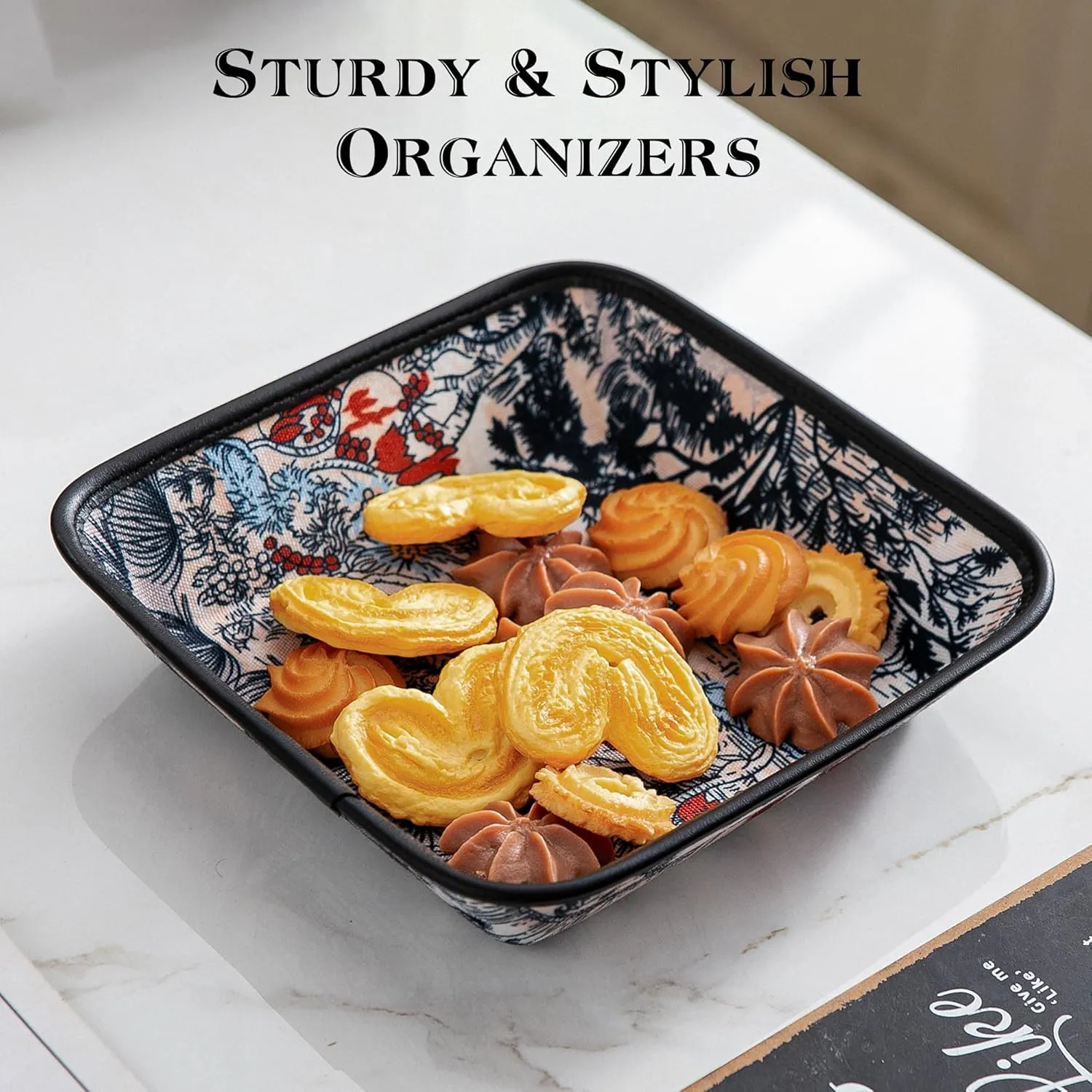 Desk, Bedside, Nightstand (Square Hard) 2025 Improved Design Premium Square Fabric Valet Tray Organizer Set of 2, Hard Canvas Catchall Tray for Watches, Keys, bemoan lvory antenna Wallets, Jewelry & Candys on 