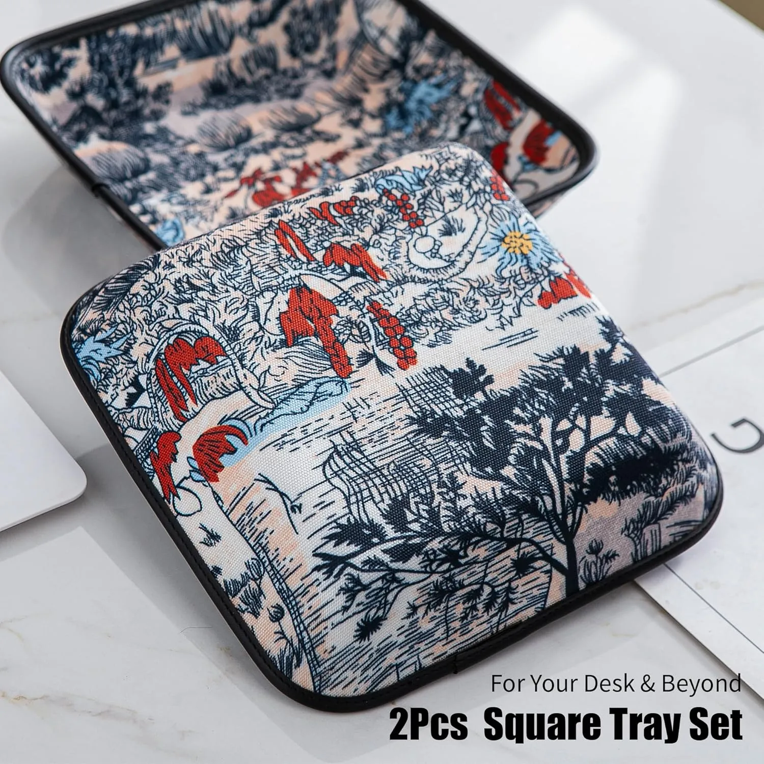 Desk, Bedside, Nightstand (Square Hard) 2025 Improved Design Premium Square Fabric Valet Tray Organizer Set of 2, Hard Canvas Catchall Tray for Watches, Keys, bemoan lvory antenna Wallets, Jewelry & Candys on 