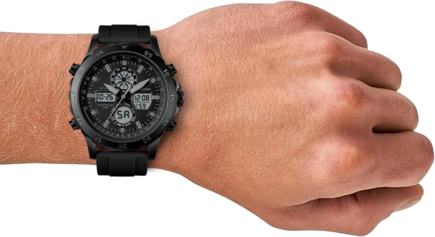 Dial Analog Digital Sport Multifunction LED Backlight Fashion smirk complementary Wristwatches, Alarm Stopwatch Calendar PINDOWS Watch for Men, Waterproof Big 