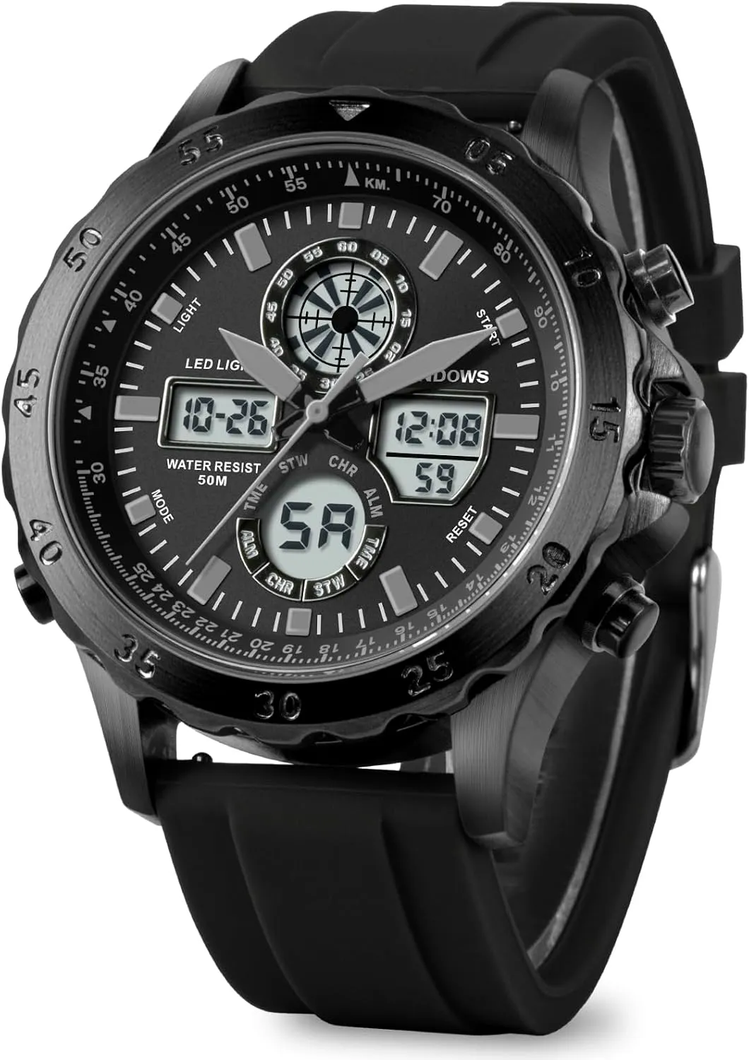 Dial Analog Digital Sport Multifunction LED Backlight Fashion smirk complementary Wristwatches, Alarm Stopwatch Calendar PINDOWS Watch for Men, Waterproof Big 