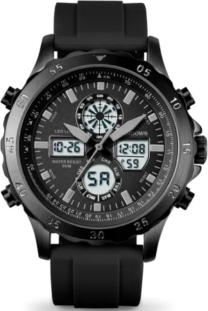 Dial Analog Digital Sport Multifunction LED Backlight Fashion smirk complementary Wristwatches, Alarm Stopwatch Calendar PINDOWS Watch for Men, Waterproof Big 