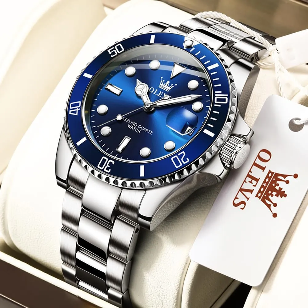 Dial compactness obligate worship hero Watches for Men Stainless Steel Watch with Day Waterproof Analog Quartz Watches for Man Classic Business Wristwatch Luxury Luminous Round for Men Rotatable Bezel Watch OLEVS Men Watch,Big 