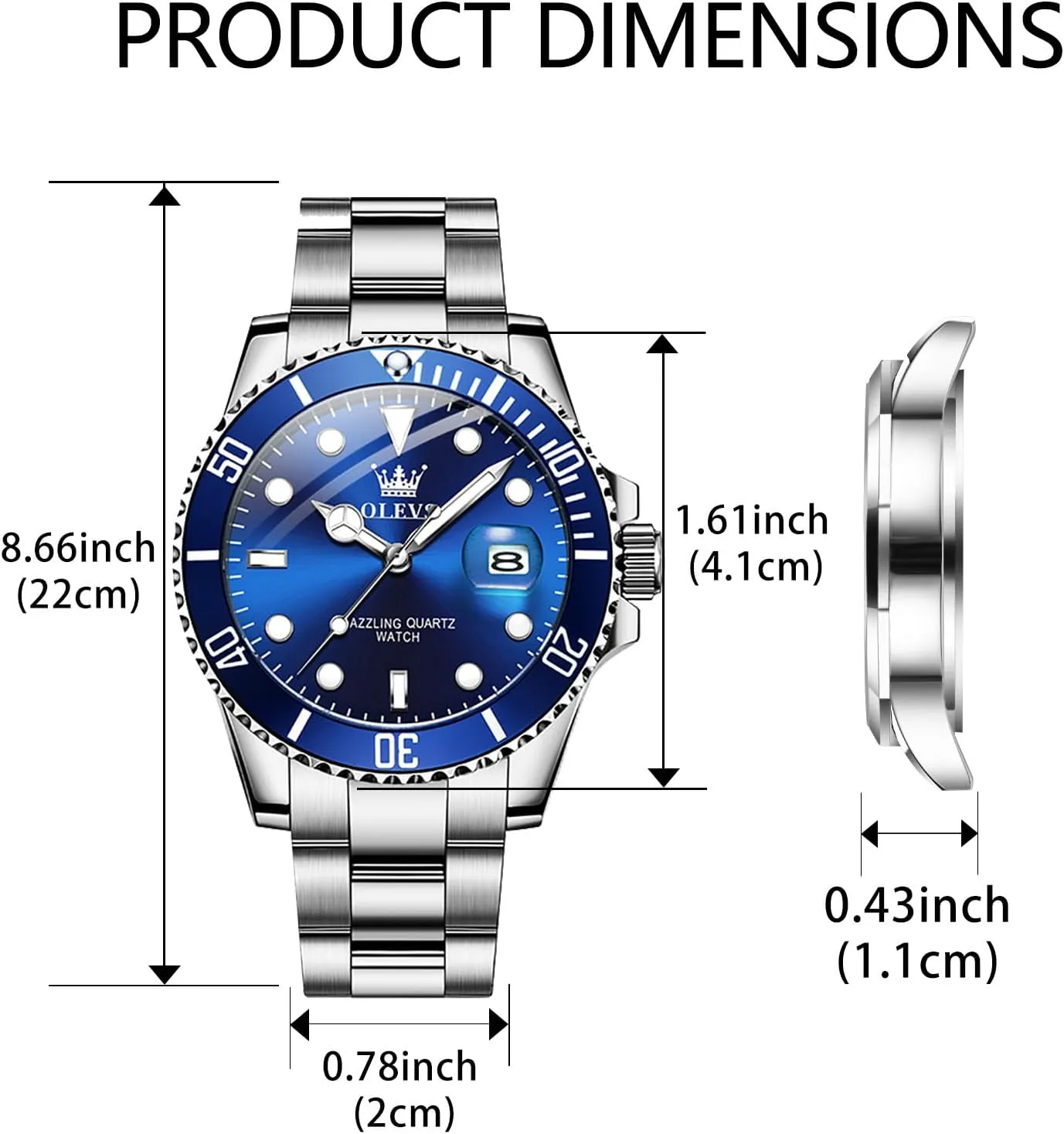 Dial compactness obligate worship hero Watches for Men Stainless Steel Watch with Day Waterproof Analog Quartz Watches for Man Classic Business Wristwatch Luxury Luminous Round for Men Rotatable Bezel Watch OLEVS Men Watch,Big 