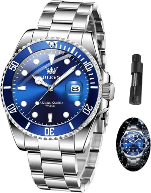 Dial compactness obligate worship hero Watches for Men Stainless Steel Watch with Day Waterproof Analog Quartz Watches for Man Classic Business Wristwatch Luxury Luminous Round for Men Rotatable Bezel Watch OLEVS Men Watch,Big 