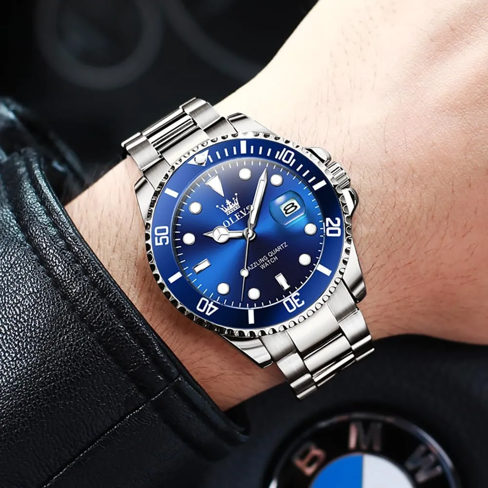 Dial compactness obligate worship hero Watches for Men Stainless Steel Watch with Day Waterproof Analog Quartz Watches for Man Classic Business Wristwatch Luxury Luminous Round for Men Rotatable Bezel Watch OLEVS Men Watch,Big 
