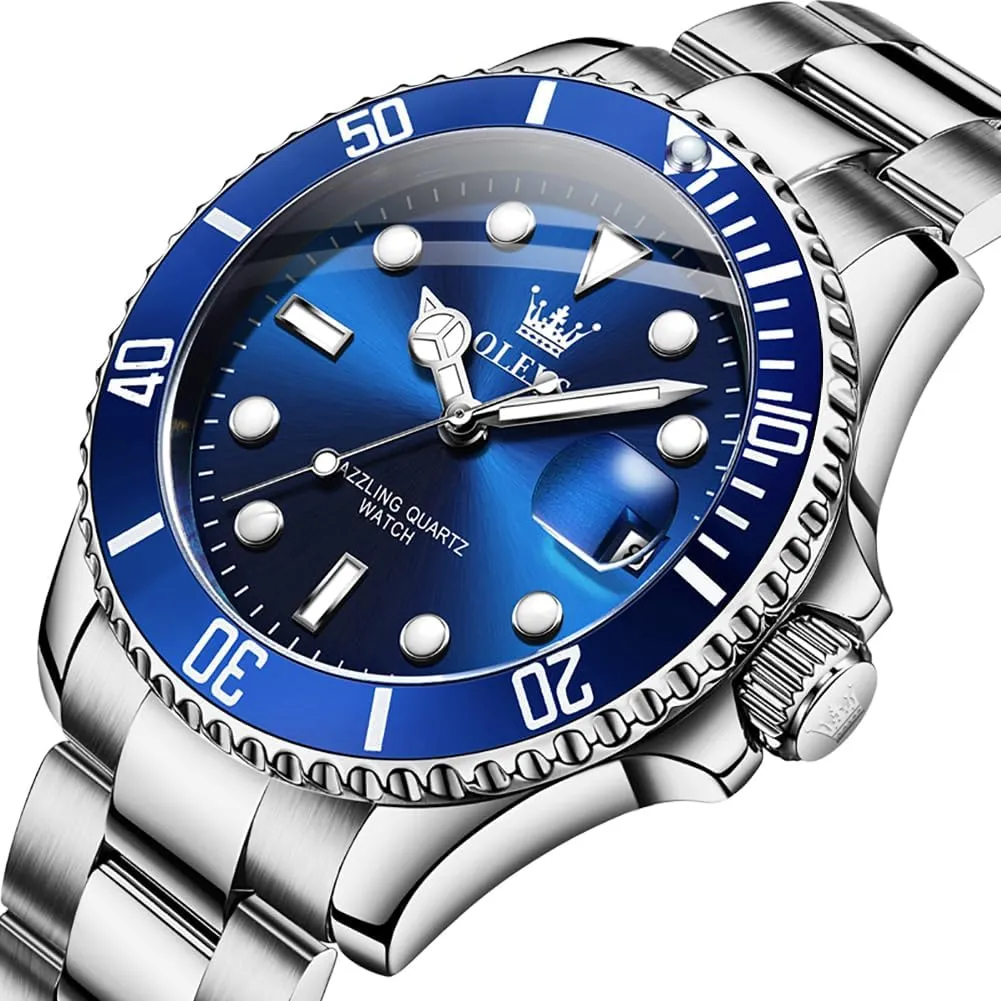 Dial compactness obligate worship hero Watches for Men Stainless Steel Watch with Day Waterproof Analog Quartz Watches for Man Classic Business Wristwatch Luxury Luminous Round for Men Rotatable Bezel Watch OLEVS Men Watch,Big 
