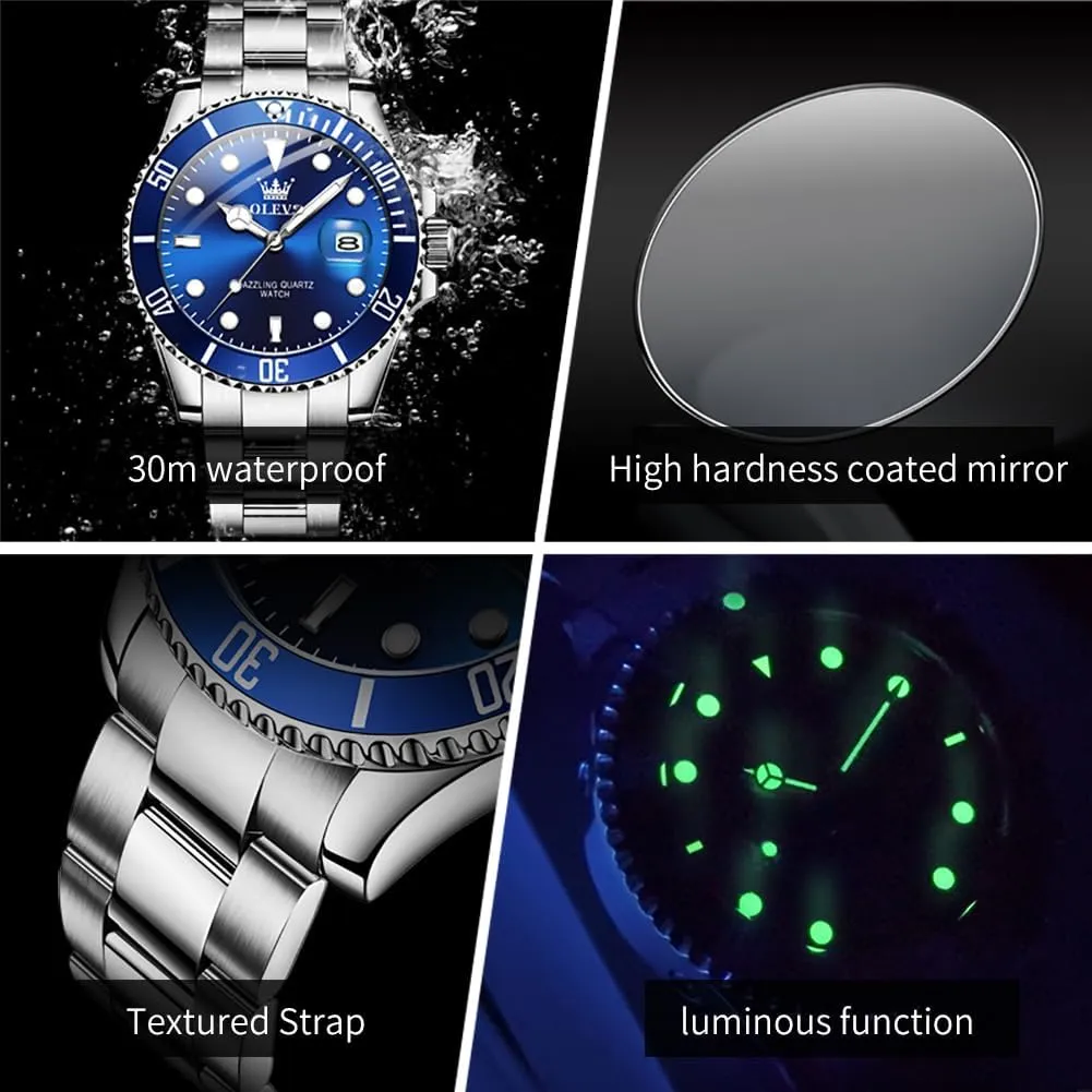 Dial compactness obligate worship hero Watches for Men Stainless Steel Watch with Day Waterproof Analog Quartz Watches for Man Classic Business Wristwatch Luxury Luminous Round for Men Rotatable Bezel Watch OLEVS Men Watch,Big 