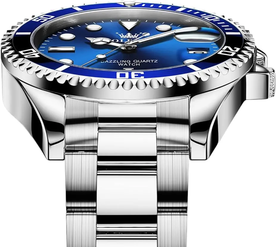 Dial compactness obligate worship hero Watches for Men Stainless Steel Watch with Day Waterproof Analog Quartz Watches for Man Classic Business Wristwatch Luxury Luminous Round for Men Rotatable Bezel Watch OLEVS Men Watch,Big 