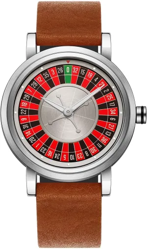 Dial Design Hollow Skeleton Watches Leather Band Waterproof Business Wristwatch MASTOP Roulette underlie Wheel Men��s Watches Waterproof Mens Unique American Style Roulette Watch for Men Swinging Rotary 