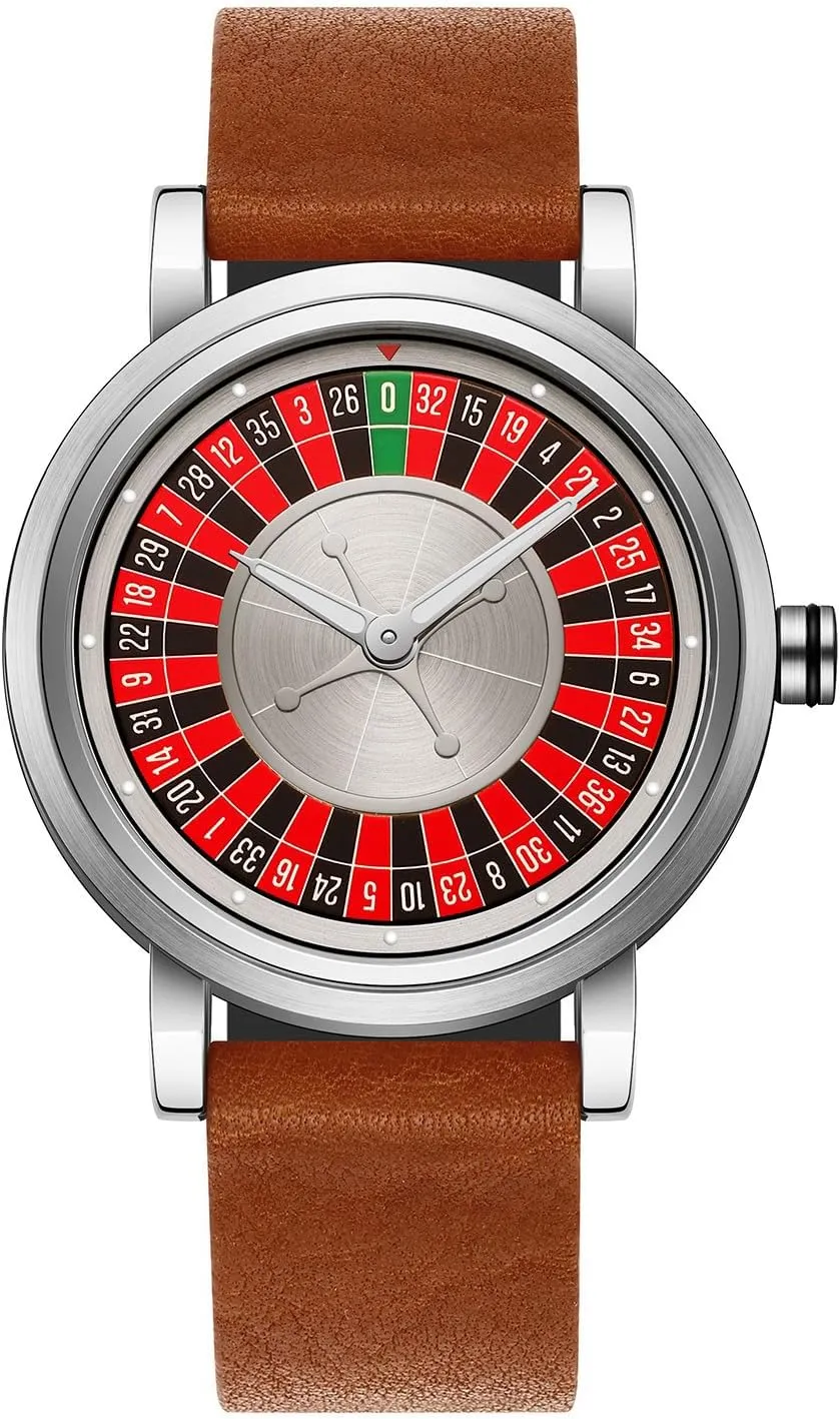 Dial Design Hollow Skeleton Watches Leather Band Waterproof Business Wristwatch MASTOP Roulette underlie Wheel Men��s Watches Waterproof Mens Unique American Style Roulette Watch for Men Swinging Rotary 