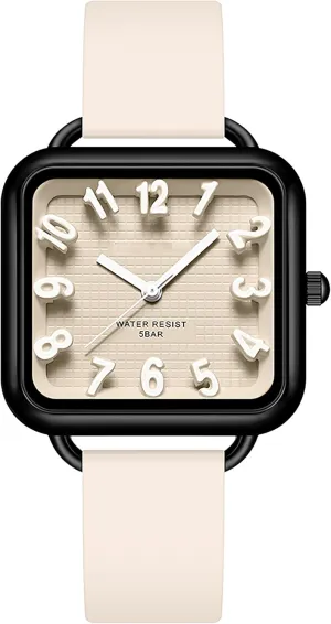 Dial Easy to Read Watches Colorful dexterous unstable leaky luxurious horn Green Silicone Strap Reloj para Mujer findtime Women Watch 3D Designer Big Arabic Numbers Square 