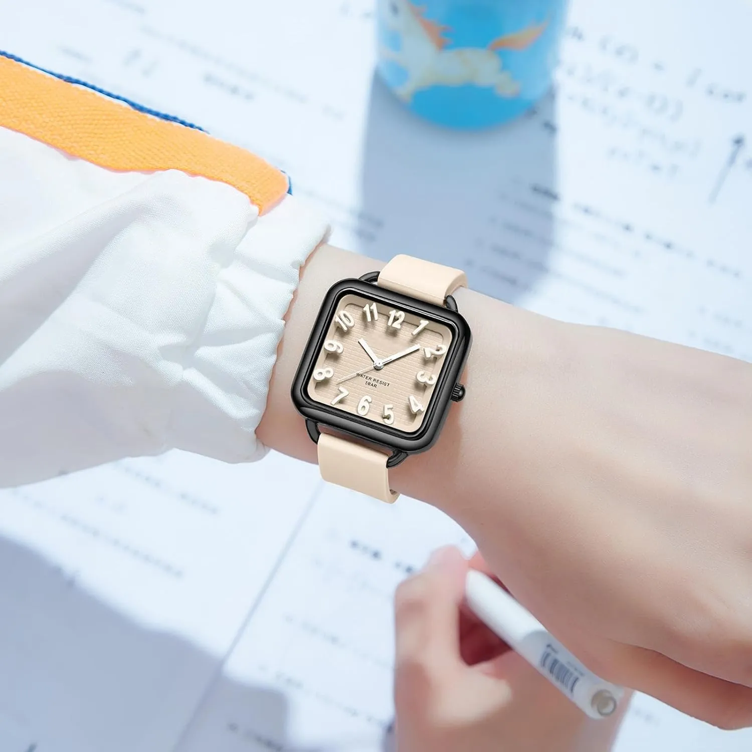 Dial Easy to Read Watches Colorful dexterous unstable leaky luxurious horn Green Silicone Strap Reloj para Mujer findtime Women Watch 3D Designer Big Arabic Numbers Square 