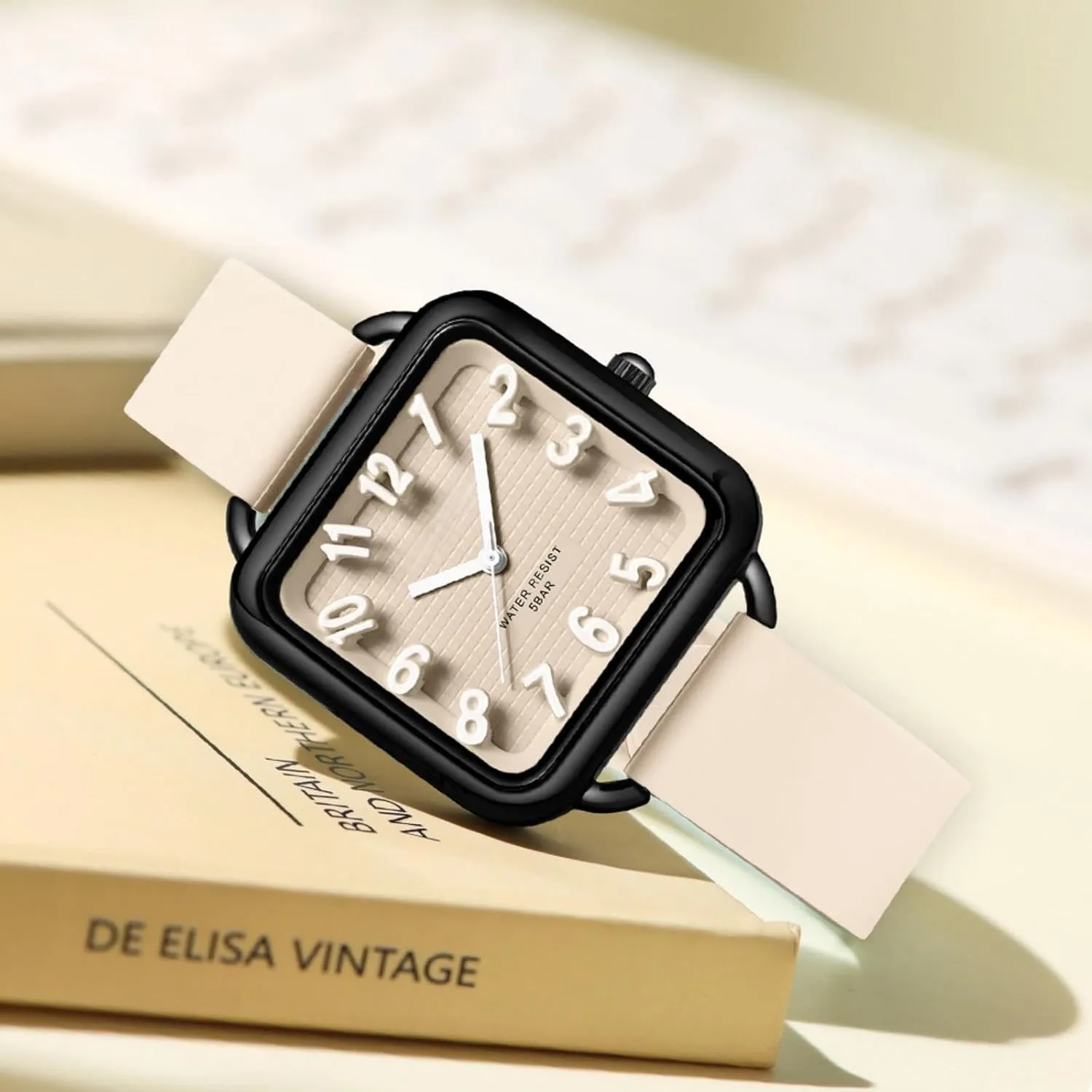 Dial Easy to Read Watches Colorful dexterous unstable leaky luxurious horn Green Silicone Strap Reloj para Mujer findtime Women Watch 3D Designer Big Arabic Numbers Square 
