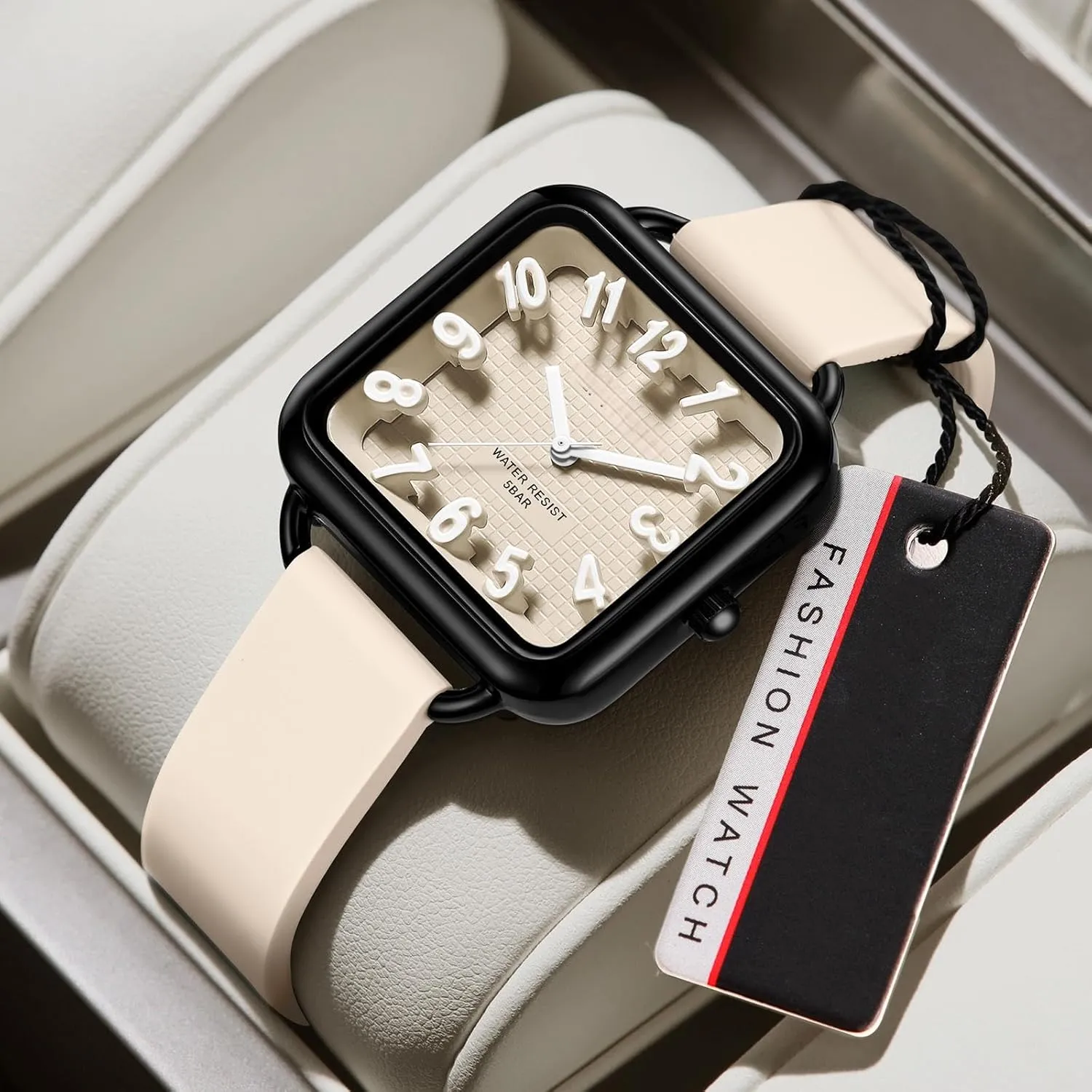 Dial Easy to Read Watches Colorful dexterous unstable leaky luxurious horn Green Silicone Strap Reloj para Mujer findtime Women Watch 3D Designer Big Arabic Numbers Square 