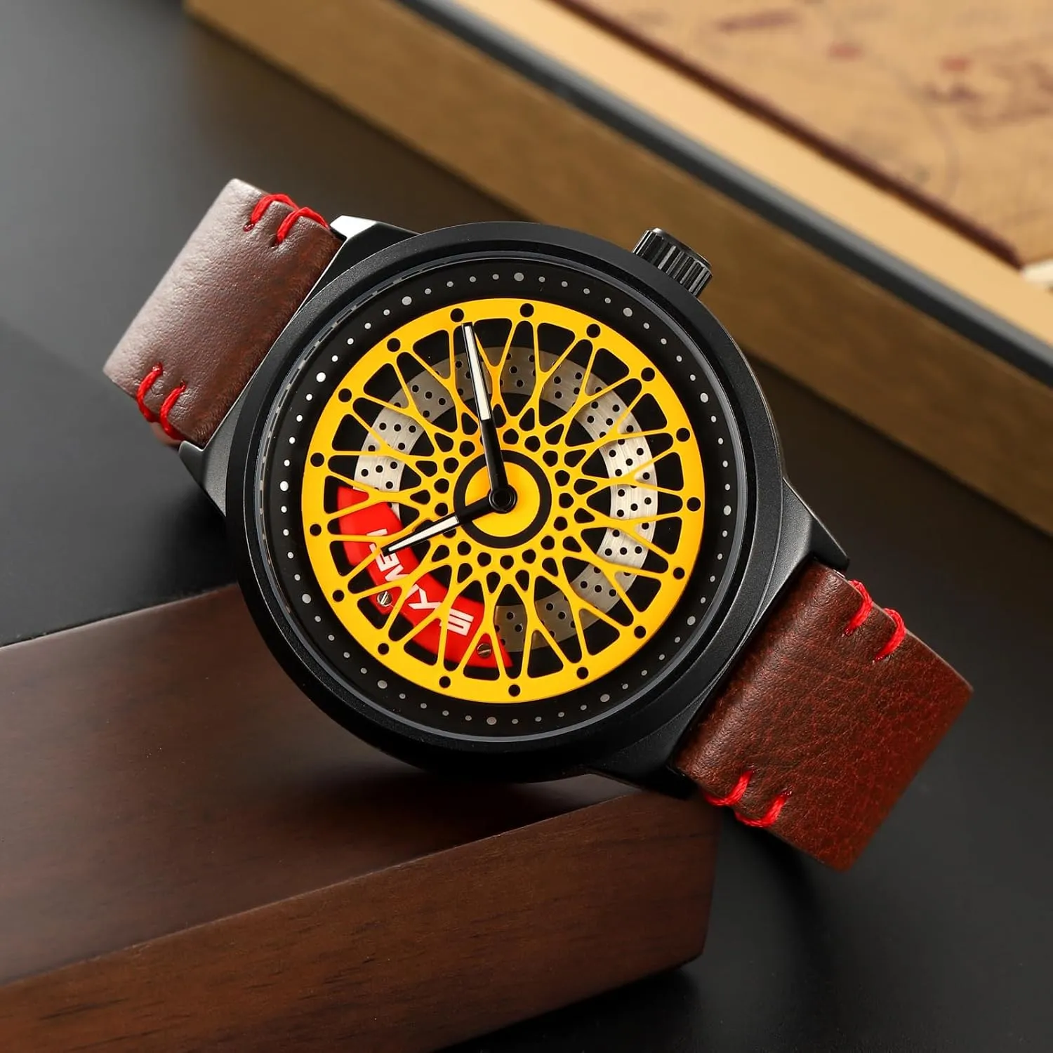 Dial Fashion Analog connective advocate potential test Waterproof Quartz Wristwatch with Stainless Steel Bracelet Band Cool Gift for Car Lovers Gosasa Luxury Men's Car Rim Watch Rotating Hollow 