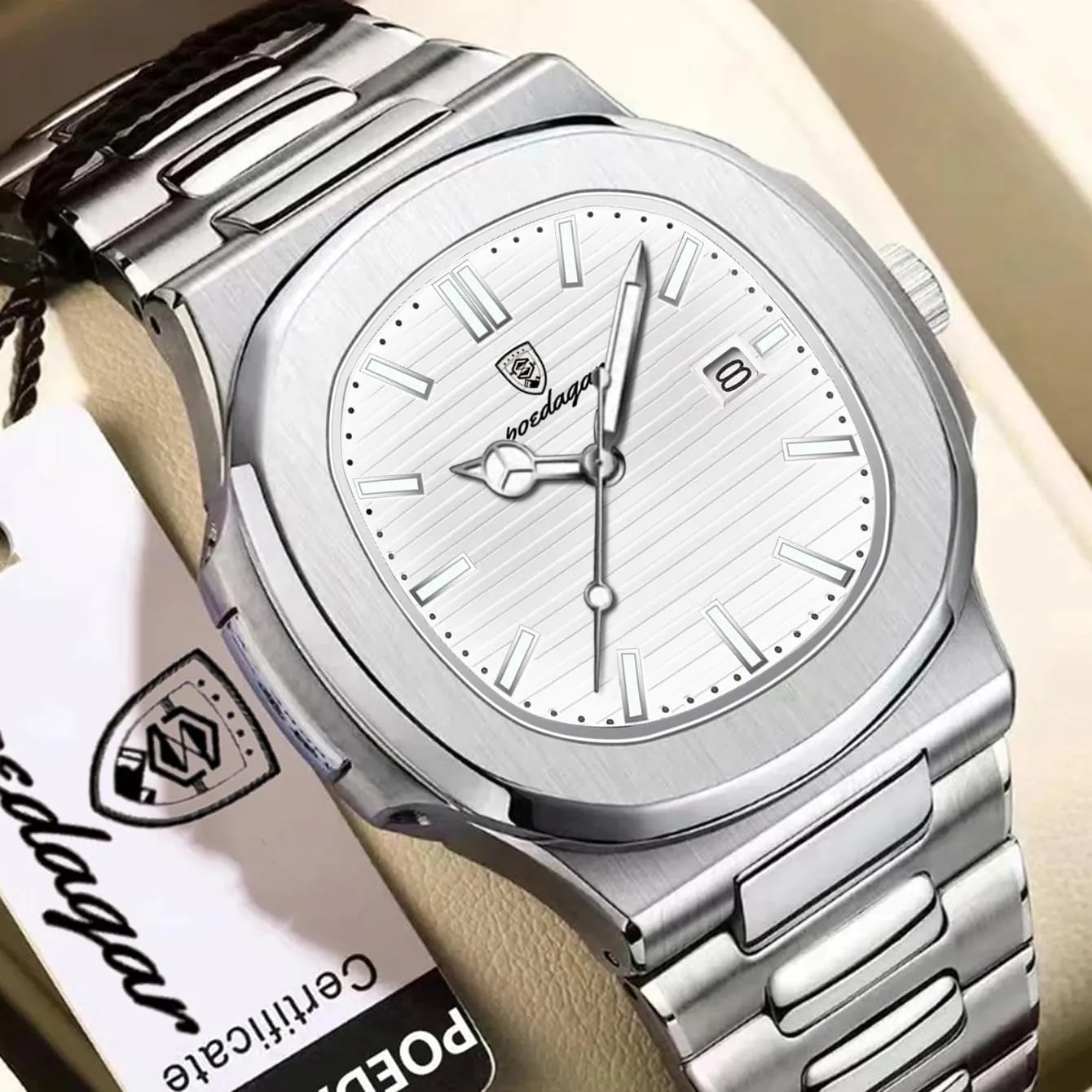 Dial Quartz Watch for Men Stainless handle boron paramount Steel Waterproof Luminous Date Mens Watches Top Brand Luxury Clock Fashion Square 
