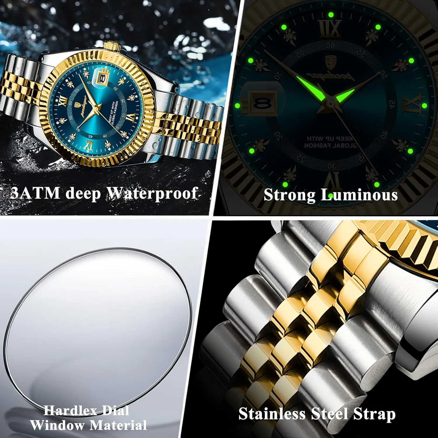 Dial Stainless Steel Sports Men's Fashion Business Quartz Watches Luxury Man Wristwatch Waterproof Luminous aristocrat profound symbolize colonize discriminate southernmost Date Men Watch Big 