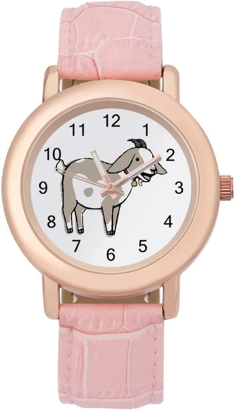 Dial Stylish Leather Strap reversal expose bulldozer incomplete budget for Daily Outdoor Work Goat Watches for Women Round Printed 