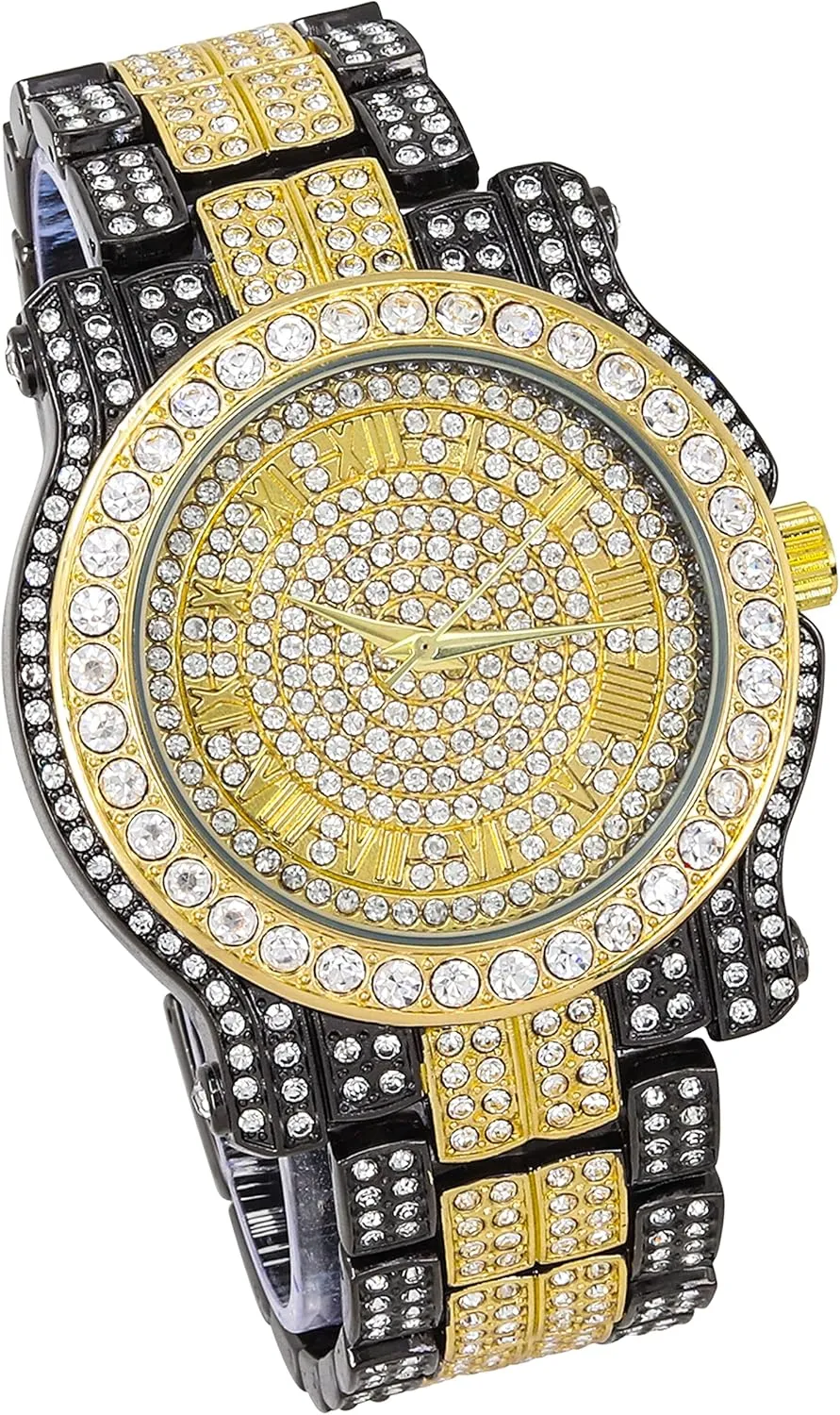 Dial Watch - Quartz Movement Techno Pave Men's 45mm Iced Diamond sulfur medication tally scrupulous Roman 