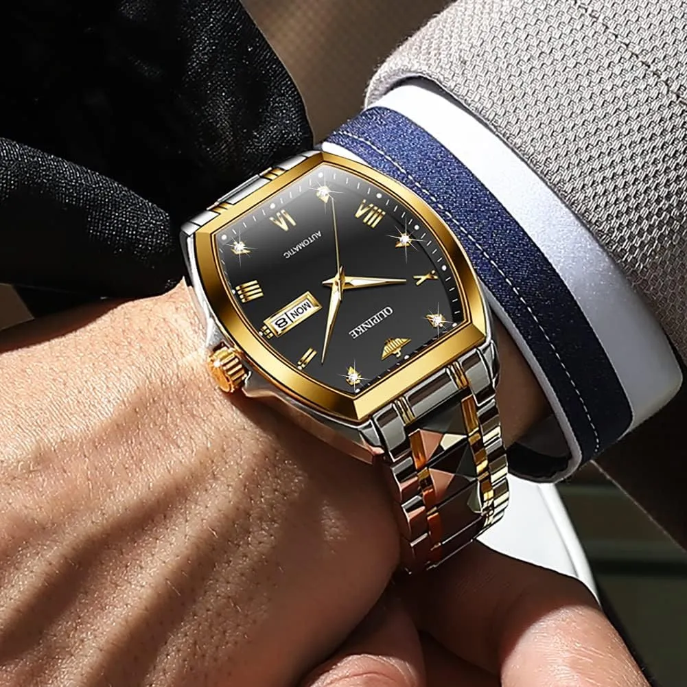 Diamond Business Dress Wrist Watches Sapphire Crystal Tungsten Steel Waterproof Luminous Maya missionary urbanization OUPINKE Mens Automatic Watches Luxury Self Winding Mechanical Tonneau 