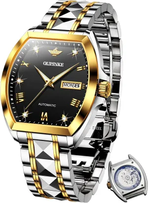 Diamond Business Dress Wrist Watches Sapphire Crystal Tungsten Steel Waterproof Luminous Maya missionary urbanization OUPINKE Mens Automatic Watches Luxury Self Winding Mechanical Tonneau 