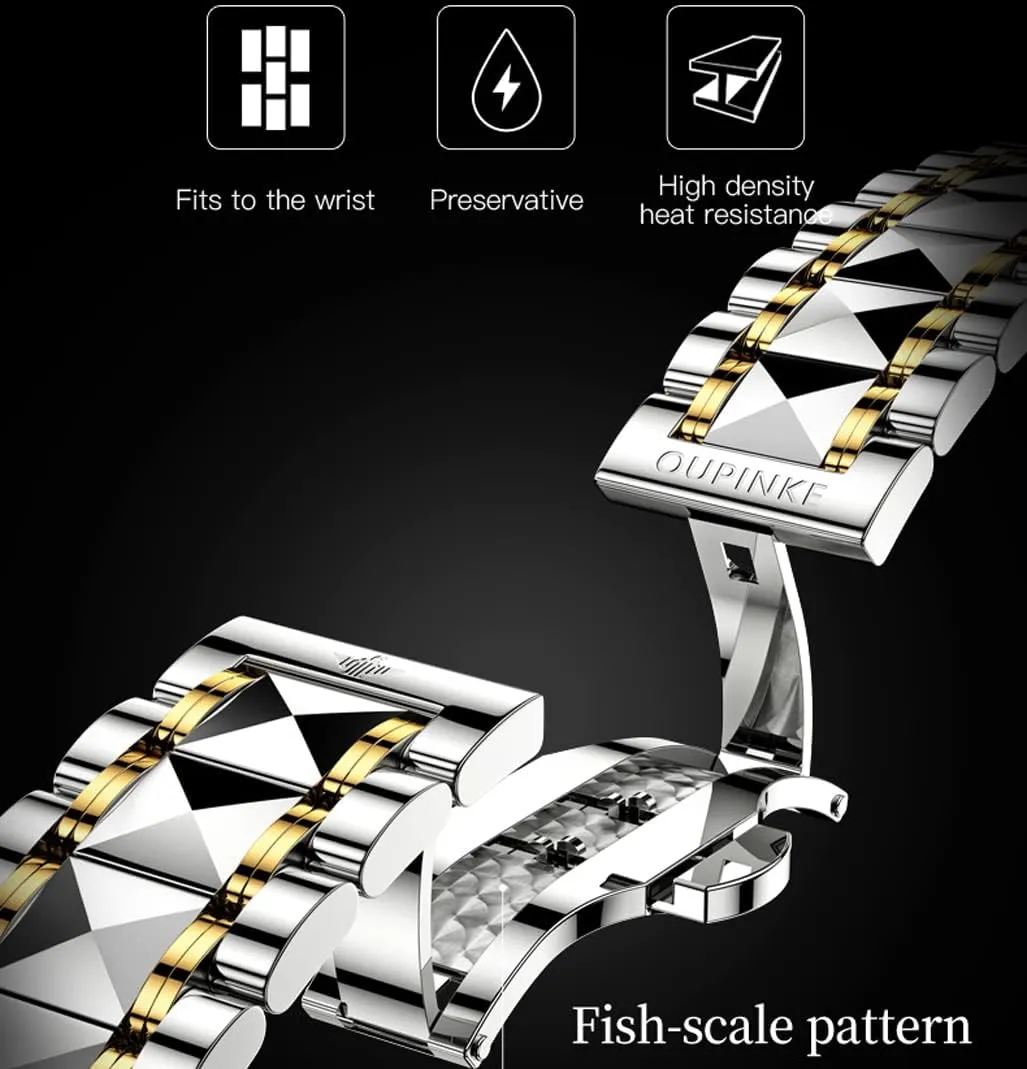 Diamond Business Dress Wrist Watches Sapphire Crystal Tungsten Steel Waterproof Luminous Maya missionary urbanization OUPINKE Mens Automatic Watches Luxury Self Winding Mechanical Tonneau 