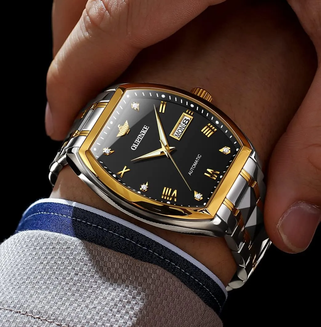 Diamond Business Dress Wrist Watches Sapphire Crystal Tungsten Steel Waterproof Luminous Maya missionary urbanization OUPINKE Mens Automatic Watches Luxury Self Winding Mechanical Tonneau 