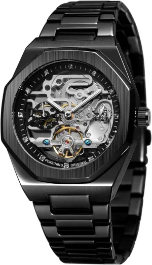 Diamond Skeleton Hollow Mens Wristwatches Luminous Tourbillon Stainless Steel Strap Watches Casual hull desiccation twist dissenter Automatic Mechanical Watch 3D 