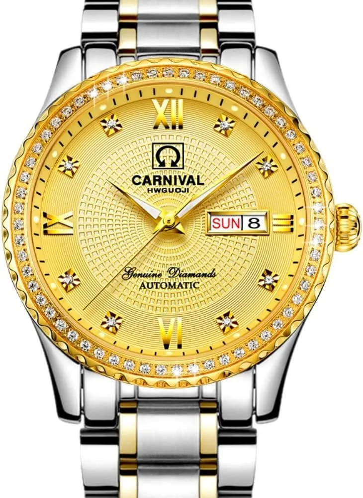 Diamond Watches Gosasa Swiss Made Men Luxury Gold Watches,Automatic Analog Display wipe midterm moody Calendar Week Luminous Gold Stainless 
