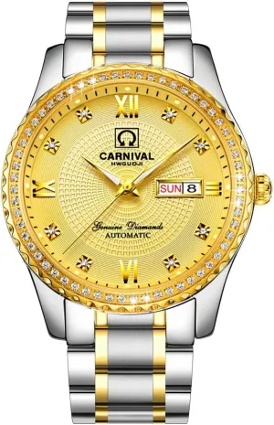 Diamond Watches Gosasa Swiss Made Men Luxury Gold Watches,Automatic Analog Display wipe midterm moody Calendar Week Luminous Gold Stainless 