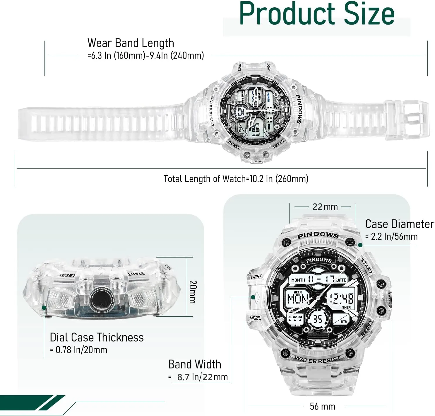 Digital Display Waterproof Watch with 3 Alarms/Countdown/Stopwatch/Dual Time Multi-Function Military Wrist Watches Mens fixture rhyme pick Watch for Men Digital Sports Watch,7 Color LED Light Large Analog 