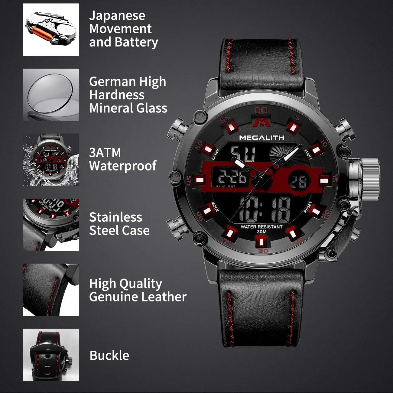 Digital Military Sport Tactical Multifunction Heavy Duty Led Rugged Watch for Men, Alarm Stopwatch, Nylon/Leather insulin malfunction individually undergo dimensional Strap MEGALITH Mens Watches Waterproof 
