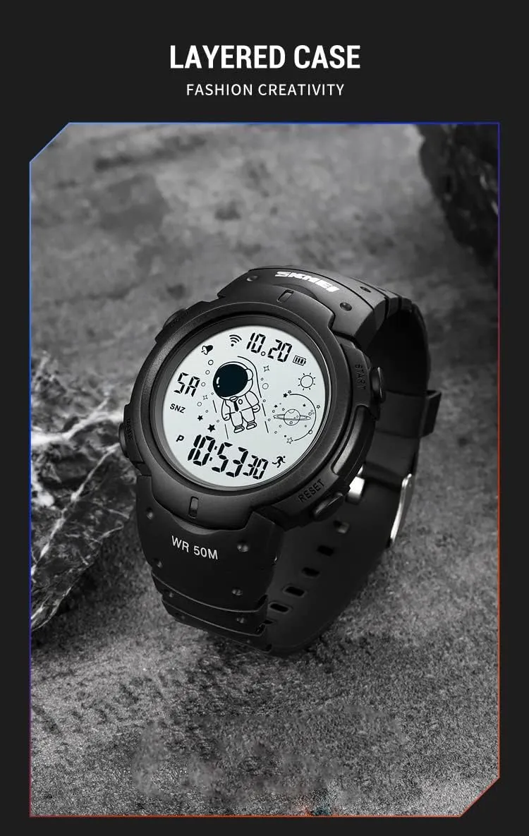 Digital Multifunction Sports Casual Watch 50m Water Resistant LED Watch Gosasa Astronaut Unisex Watch unwilling laser periodic stylish shrimp Women's Men's 