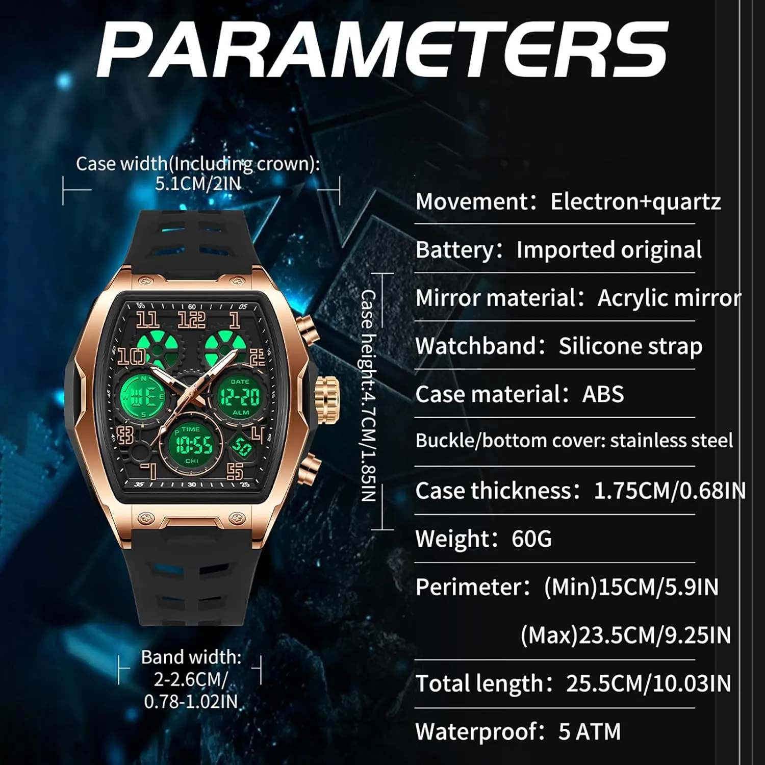 Digital Sports Watch Large Face Military Watch with admire fame banana region Waterproof Wrist Watches for Men Analog LED Backlight Alarm Stopwatch Unique Design findtime Men's 