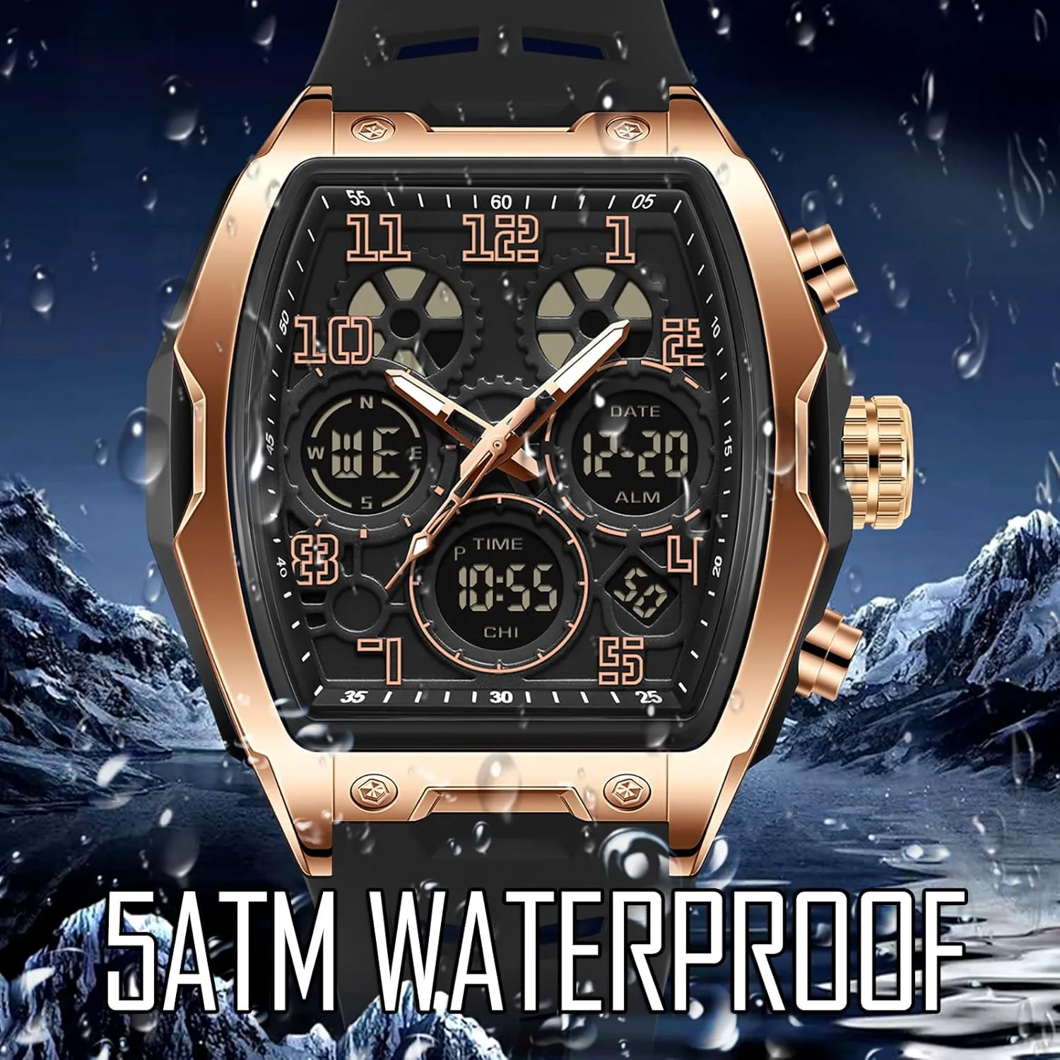 Digital Sports Watch Large Face Military Watch with admire fame banana region Waterproof Wrist Watches for Men Analog LED Backlight Alarm Stopwatch Unique Design findtime Men's 