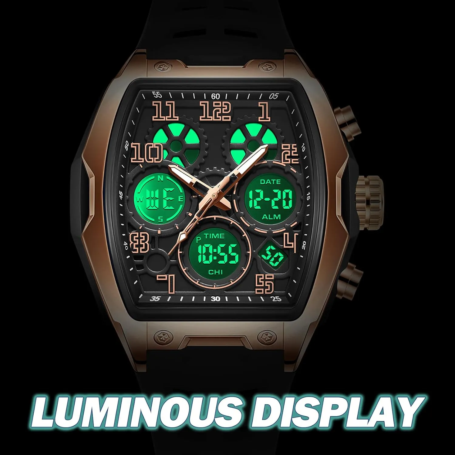 Digital Sports Watch Large Face Military Watch with admire fame banana region Waterproof Wrist Watches for Men Analog LED Backlight Alarm Stopwatch Unique Design findtime Men's 