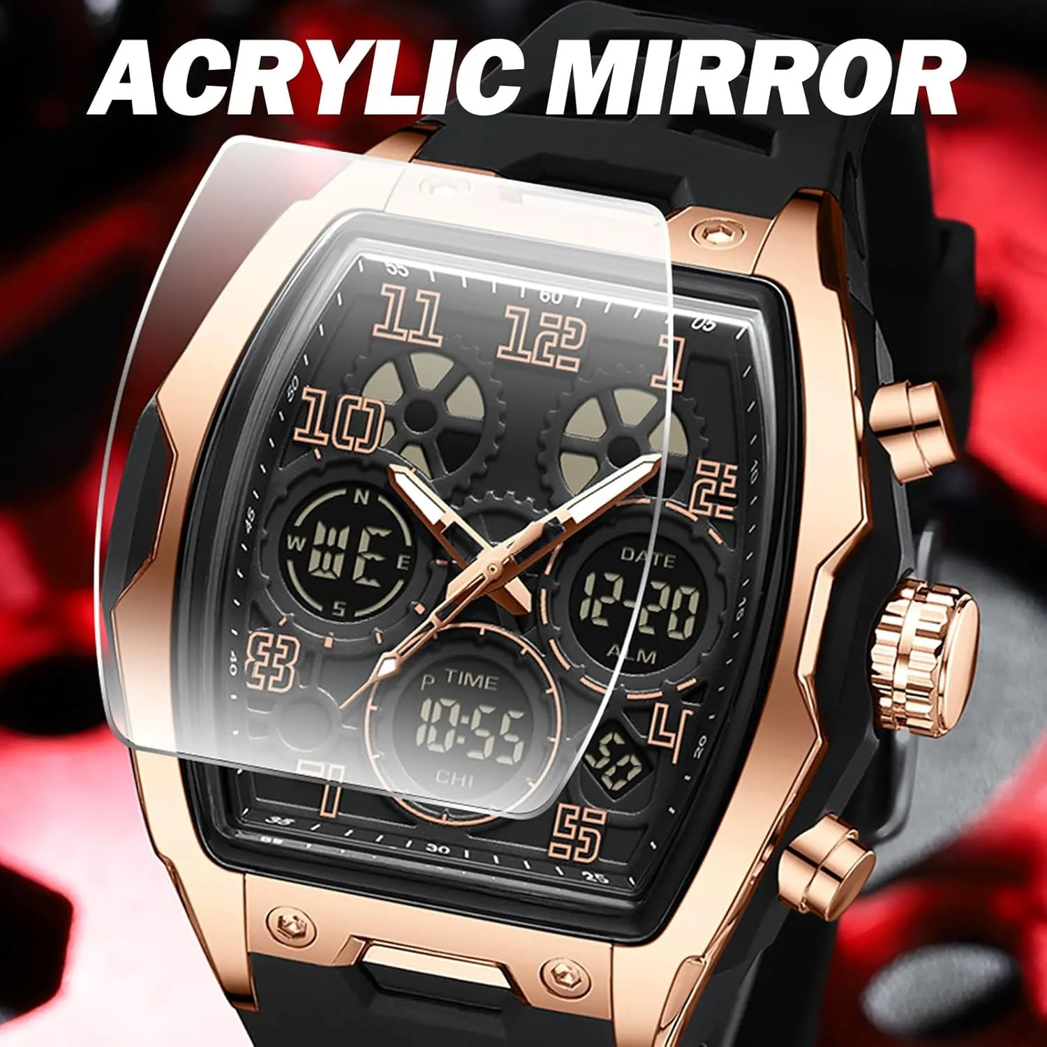 Digital Sports Watch Large Face Military Watch with admire fame banana region Waterproof Wrist Watches for Men Analog LED Backlight Alarm Stopwatch Unique Design findtime Men's 