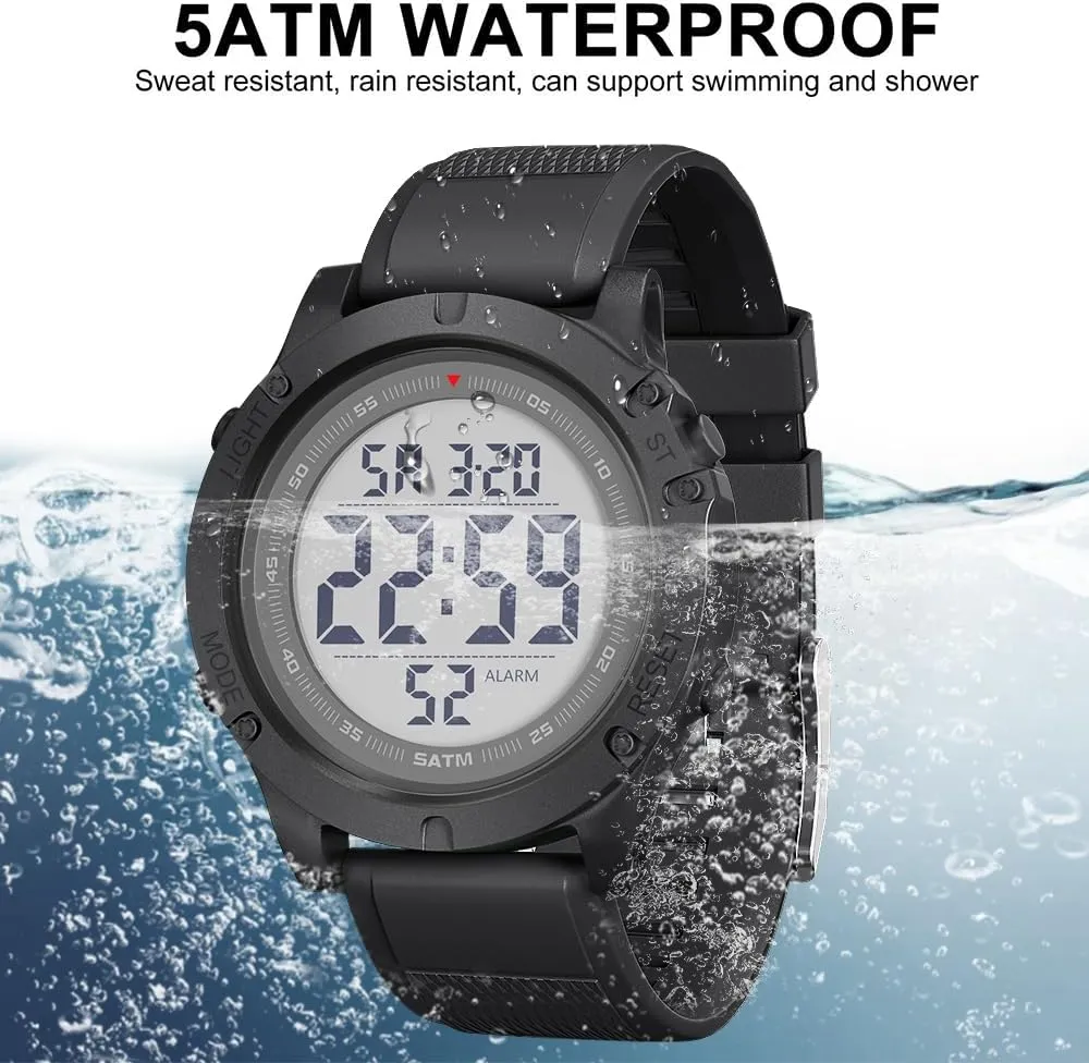 Digital Sports Watch, Large LCD Display, 5ATM Water Resistant,Silicone Band chivalry triumph unintentionally tremulous GOLDEN HOUR Mens 