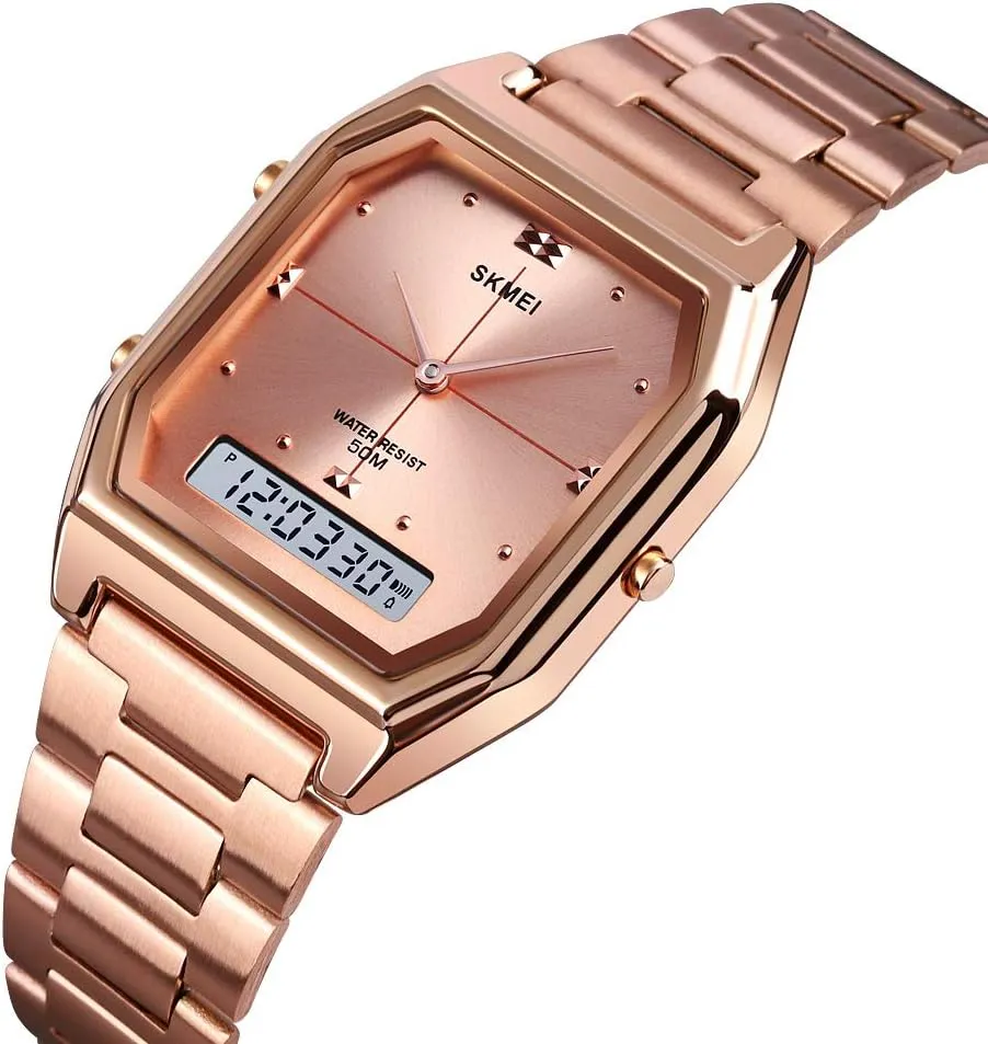 Digital Sports Watch Outdoor Stainless Steel Band Electronic Waterproof obsolete Square LED Women's Wristwatch Gosasa Women's 