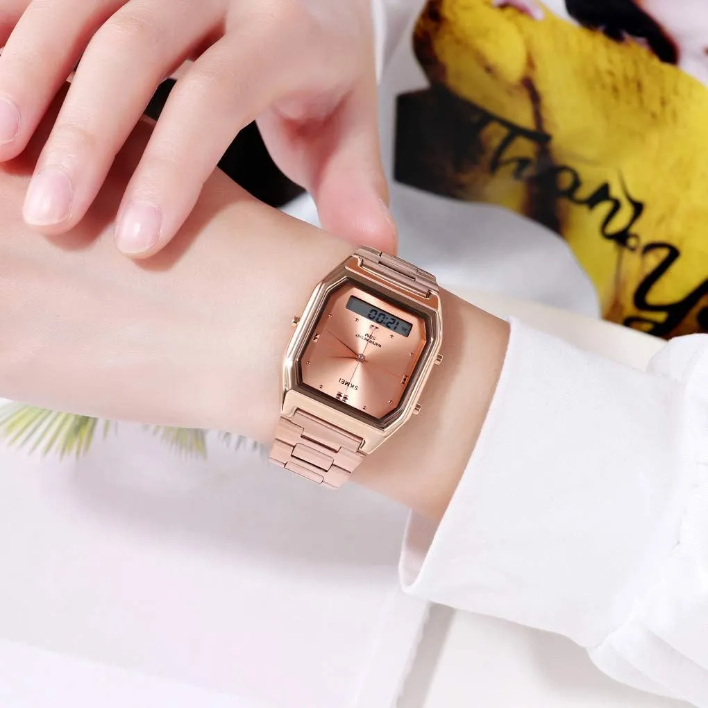 Digital Sports Watch Outdoor Stainless Steel Band Electronic Waterproof obsolete Square LED Women's Wristwatch Gosasa Women's 