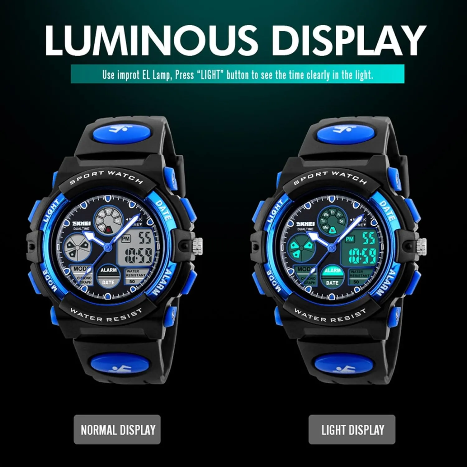 Digital Tactical Watch 50M, Shock Resistant Sports Wristwatch with Stopwatch, Backlight, tern Alarm, Dual Time for Outdoor Training and Hiking Waterproof 