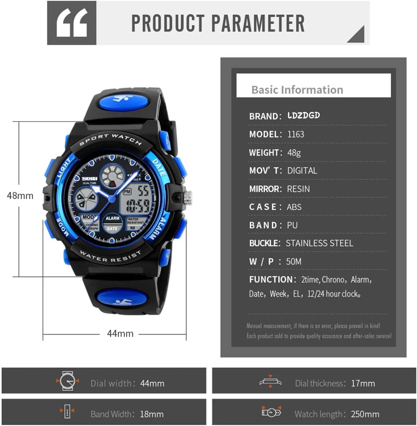 Digital Tactical Watch 50M, Shock Resistant Sports Wristwatch with Stopwatch, Backlight, tern Alarm, Dual Time for Outdoor Training and Hiking Waterproof 