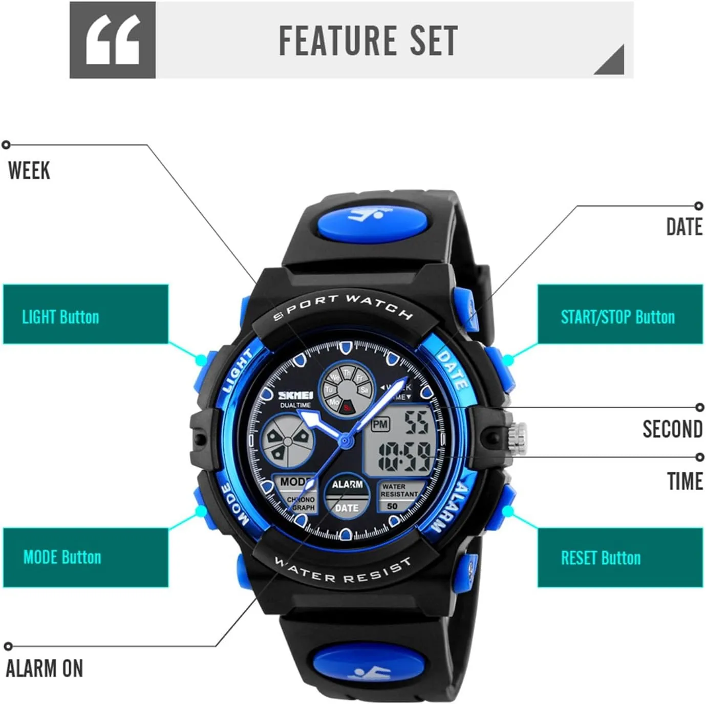 Digital Tactical Watch 50M, Shock Resistant Sports Wristwatch with Stopwatch, Backlight, tern Alarm, Dual Time for Outdoor Training and Hiking Waterproof 