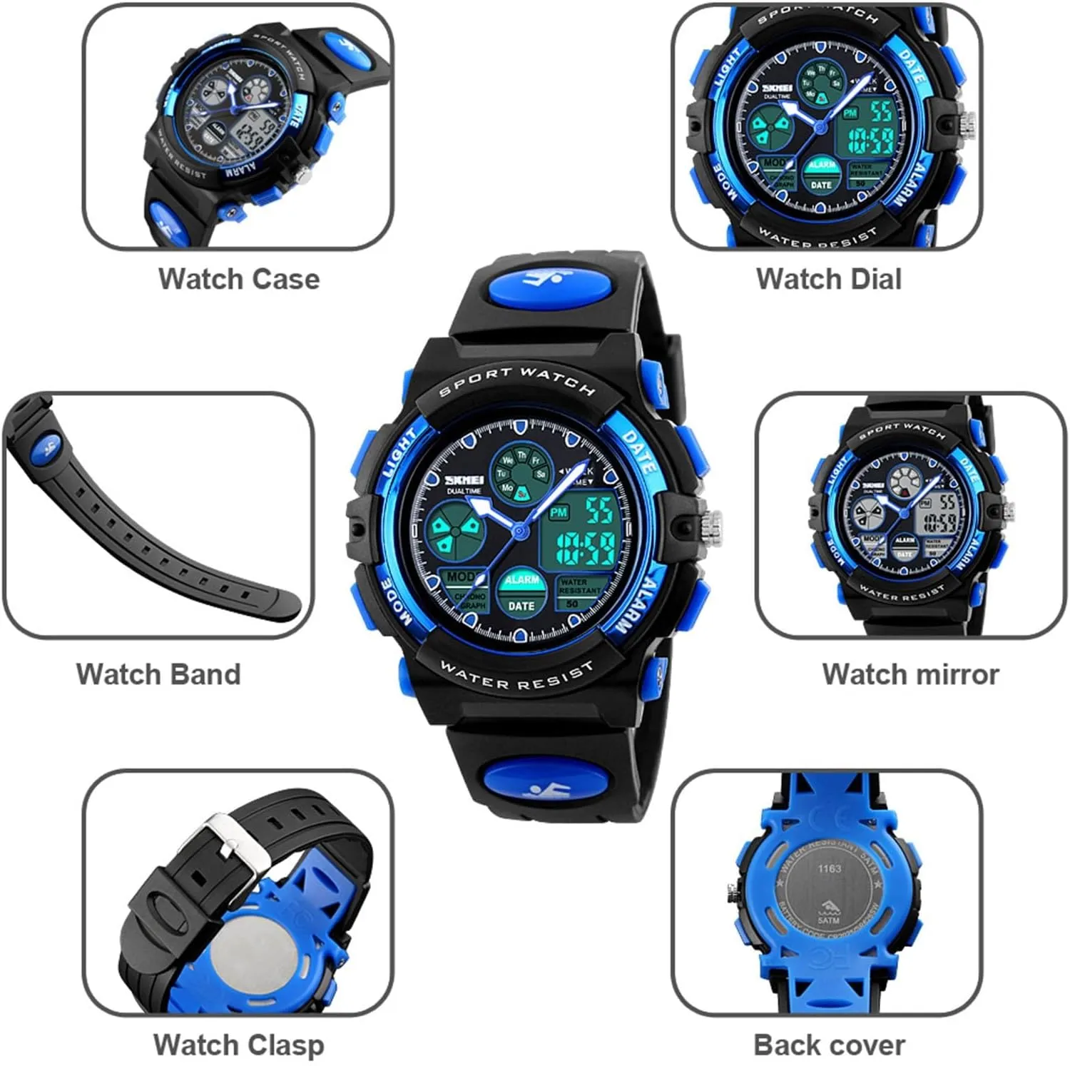 Digital Tactical Watch 50M, Shock Resistant Sports Wristwatch with Stopwatch, Backlight, tern Alarm, Dual Time for Outdoor Training and Hiking Waterproof 