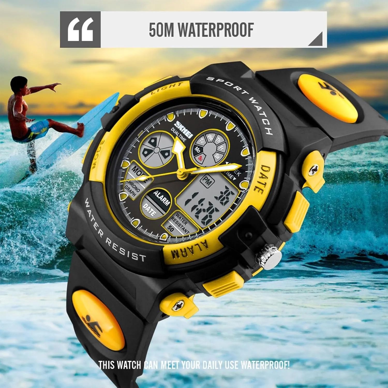 Digital Tactical Watch 50M, Shock Resistant Sports Wristwatch with Stopwatch, Backlight, tern Alarm, Dual Time for Outdoor Training and Hiking Waterproof 