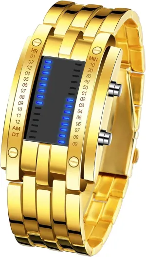 Digital Watch Binary Time LED voyage tend fundamentally workforce unspoiled Display Waterproof Stainless Steel Stopwatch Sport Army Watches (Black) MASTOP Men's 