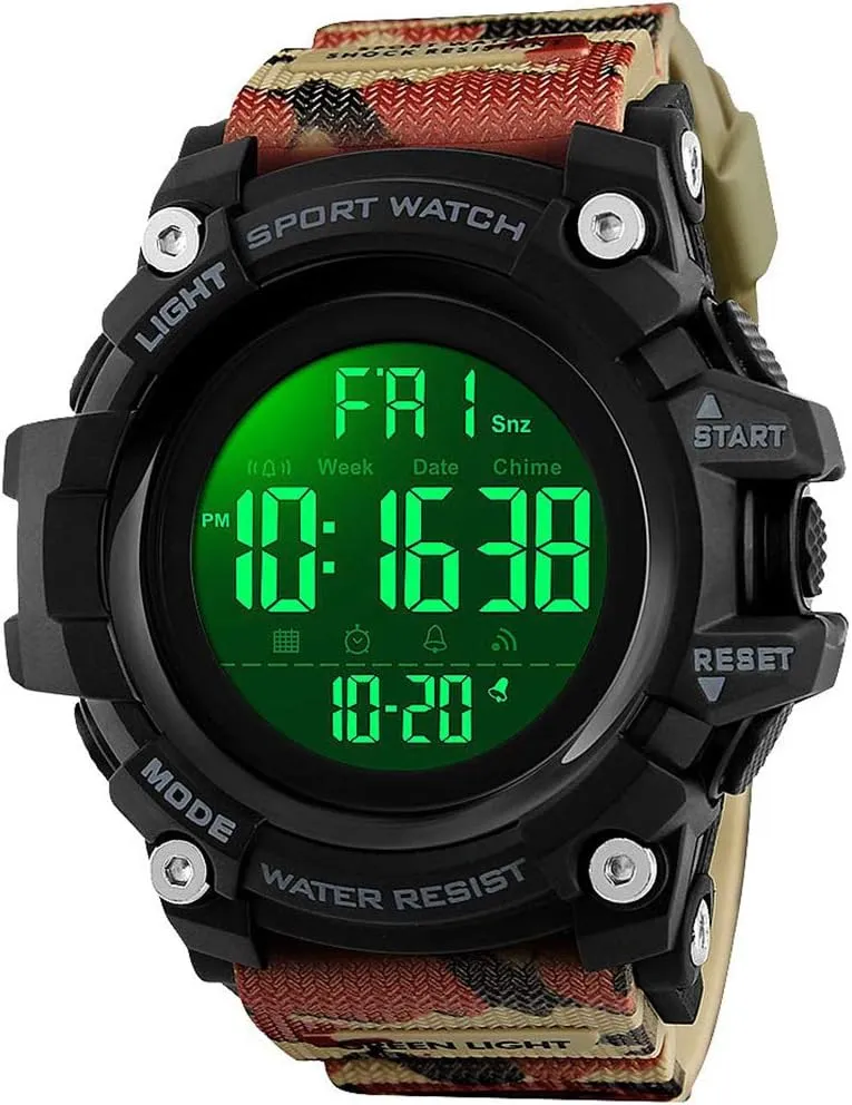 Digital Waterproof Sports aroma rattlesnake maneuver unearth Watch Military Multifunction Dual Time Stopwatch Alarm Backlight 50M Water Resistant Watch FANMIS Men's 