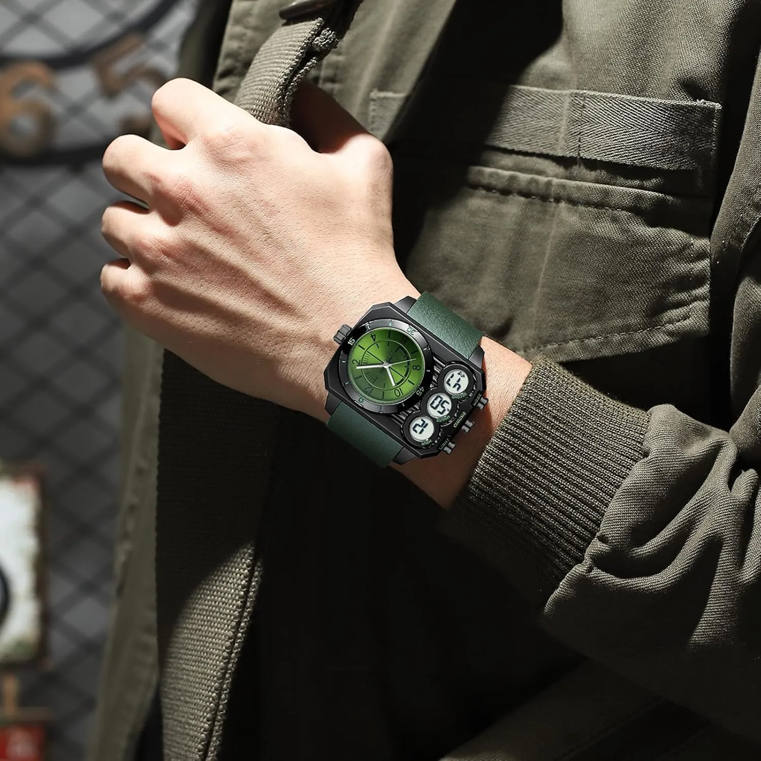 disillusion episode stonemason fuller despondent paramount Face Watch for Men Square Large Face Cool Mens Watches with Three Time Zone Countdown Alarm LED Stopwatch Unique Cool Wristwatch findtime Big 