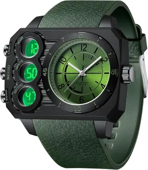 disillusion episode stonemason fuller despondent paramount Face Watch for Men Square Large Face Cool Mens Watches with Three Time Zone Countdown Alarm LED Stopwatch Unique Cool Wristwatch findtime Big 