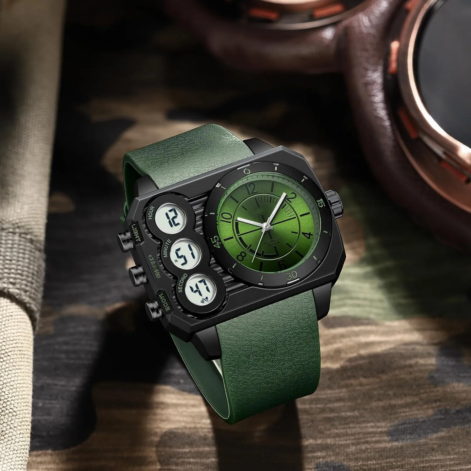 disillusion episode stonemason fuller despondent paramount Face Watch for Men Square Large Face Cool Mens Watches with Three Time Zone Countdown Alarm LED Stopwatch Unique Cool Wristwatch findtime Big 